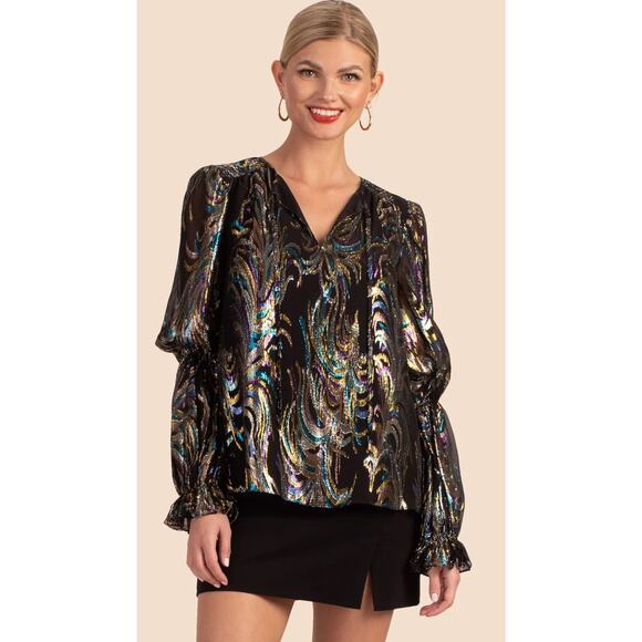 TRINA TURK Ambrosial Top Blouse in Black Multi. Size S. - Picture 1 of 9